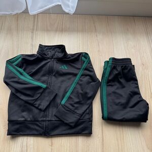 adidas Black and Green Kids Track Jacket & Pants Set